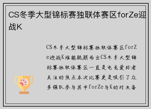 CS冬季大型锦标赛独联体赛区forZe迎战K